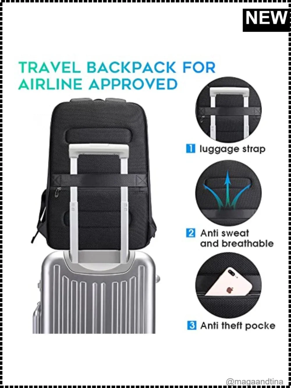 Waterproof Laptop Backpack 15.6 Inch USB Charging Port Travel Business